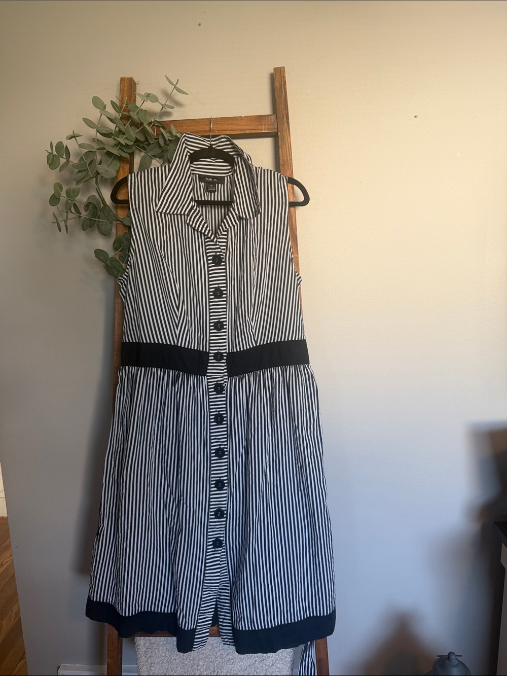 Style & Co. Black and White Striped Sleeveless Shirt Dress